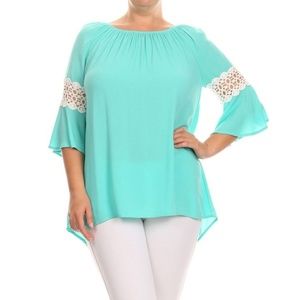 Plus size mint bell sleeve top